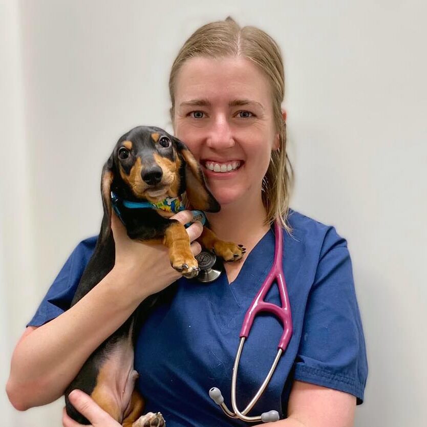 Dr. Carolina Cofer Holding Dachshund